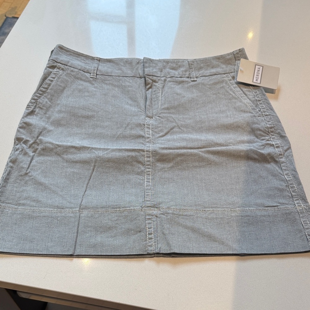 🆕 Merona Pinstripe Mini Skirt with Pockets, Navy/White, Size 10